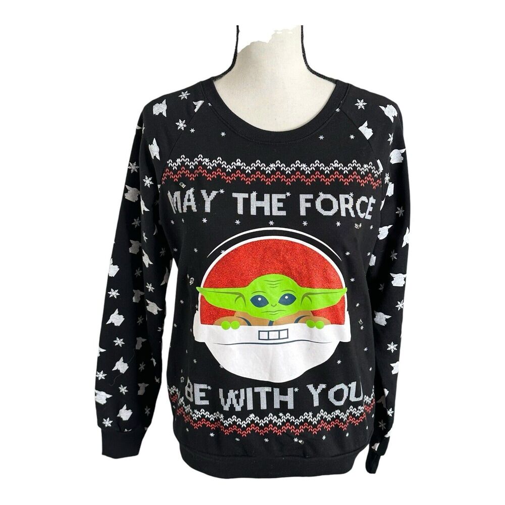 Star Wars women's size S black Baby Yoda lighted holiday Christmas sweatshirt